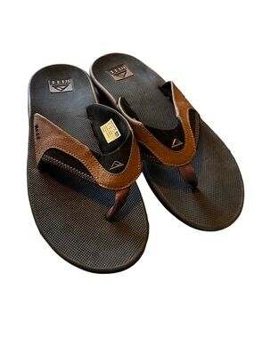 REEF Fanning Sandals Mens 13 Bottle Opener Flip Flops Black Brown